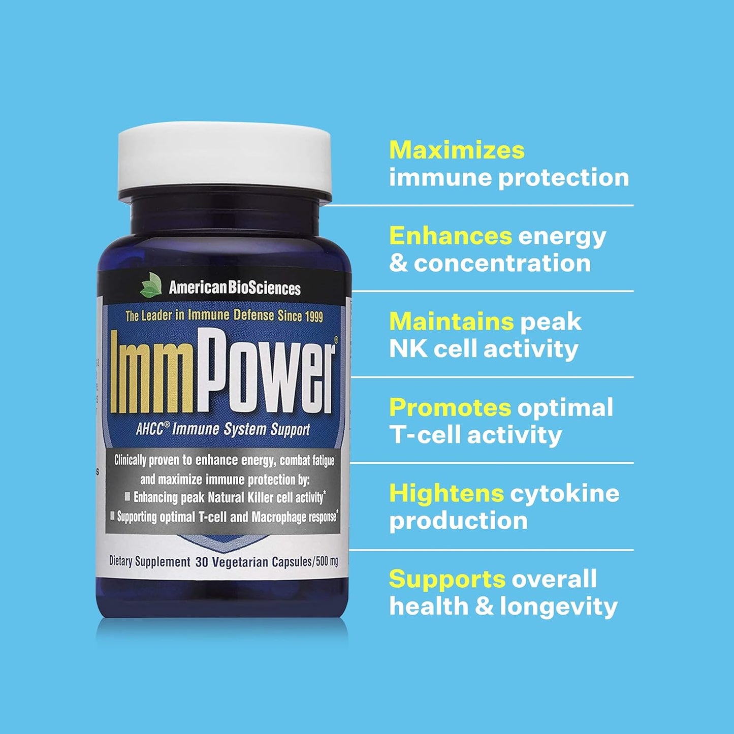 ImmPower® AHCC Mushroom Extract – 500 mg x 30 Vegetarian Capsules for Immune & Cytokine Support
