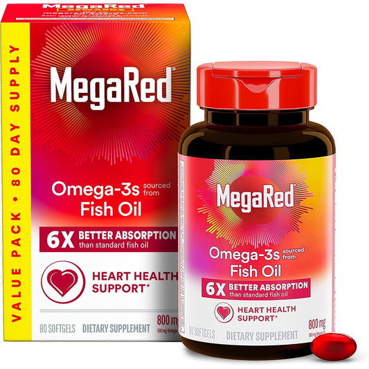 MegaRed 6X Advanced Absorption Omega 3 Fish Oil Supp.500mg 80 Softgels