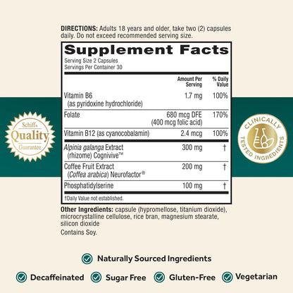 Neuriva Ultra Decaffeinated Brain Supplement – Cognivive™, Neurofactor™, Phosphatidylserine & B6/B12 for Focus, Memory & Alertness (60 Capsules)