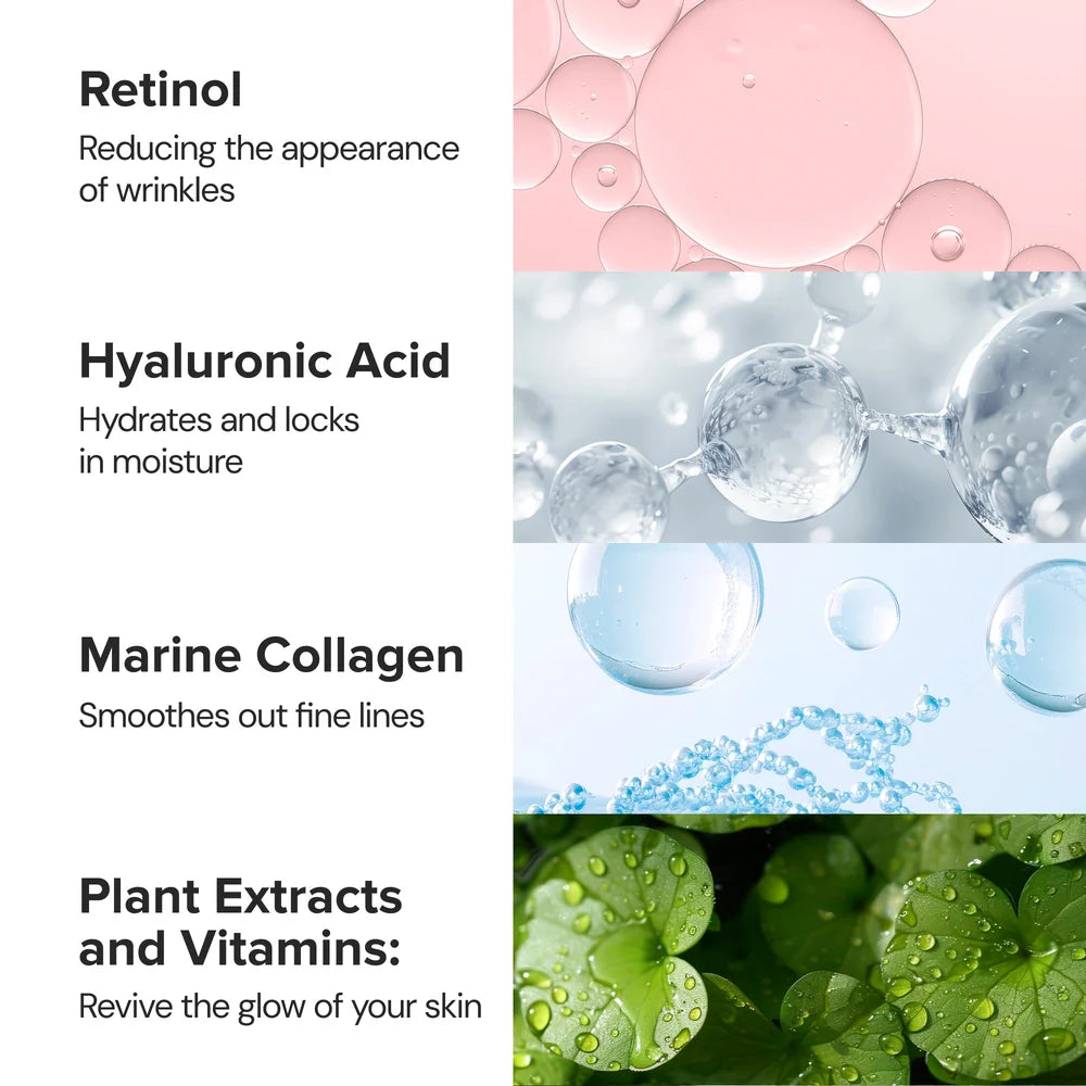 Skincare ingredients with text on a white background