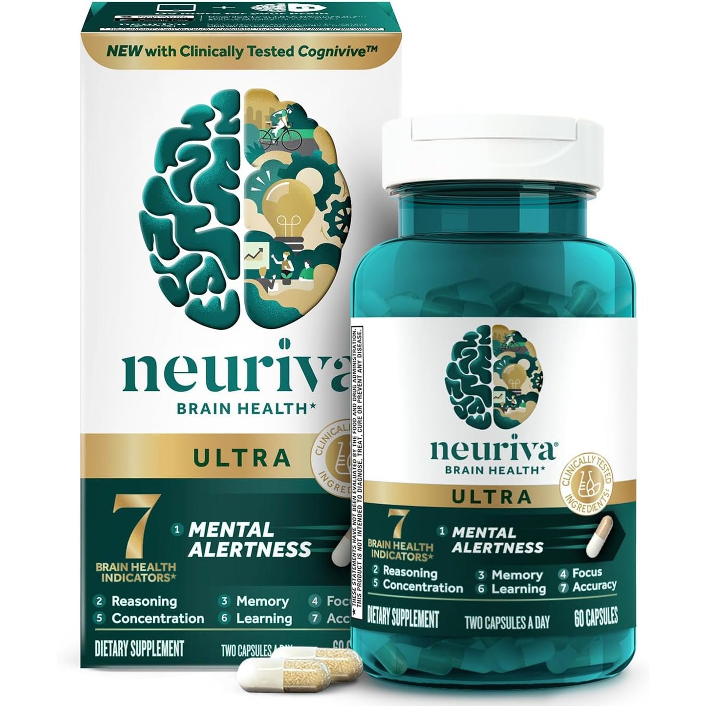 Neuriva Ultra Decaffeinated Brain Supplement – Cognivive™, Neurofactor™, Phosphatidylserine & B6/B12 for Focus, Memory & Alertness (60 Capsules)