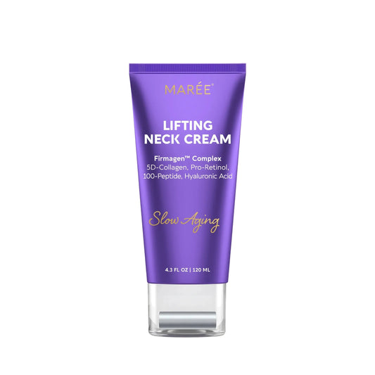 Purple tube of Mareé Lifting Neck Cream on a white background
