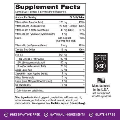 EyePromise® Restore – 60 Softgels with Lutein, Zeaxanthin, Omega‑3, Vitamins C/D/E for Eye Health