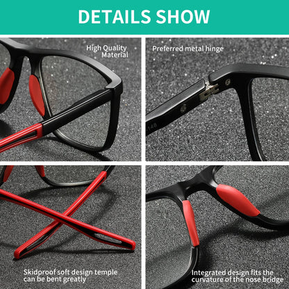 BARCUR Sports Style Anti-Blue Light Reading Glasses – Fashion Transparent PC Frame for Men and Women with Multiple Degrees Lightweight Rectangle Eyewear for Home Office and Daily Use