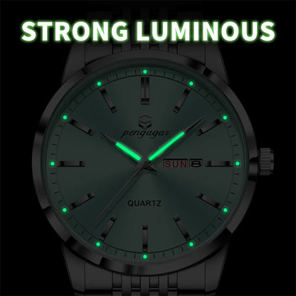 PENGAGAR Luxury Watch For Man Waterproof Luminous Date Week Stainless Steel Men Watch Casual Quartz Men's Watches Male Clock+box