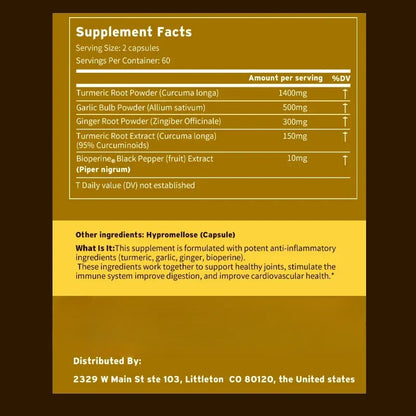 4-in-1 Supplement with Turmeric, Garlic, Ginger Root and Black Pepper - for Joint, Digestive and Immune Support