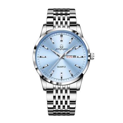 PENGAGAR Luxury Watch For Man Waterproof Luminous Date Week Stainless Steel Men Watch Casual Quartz Men's Watches Male Clock+box