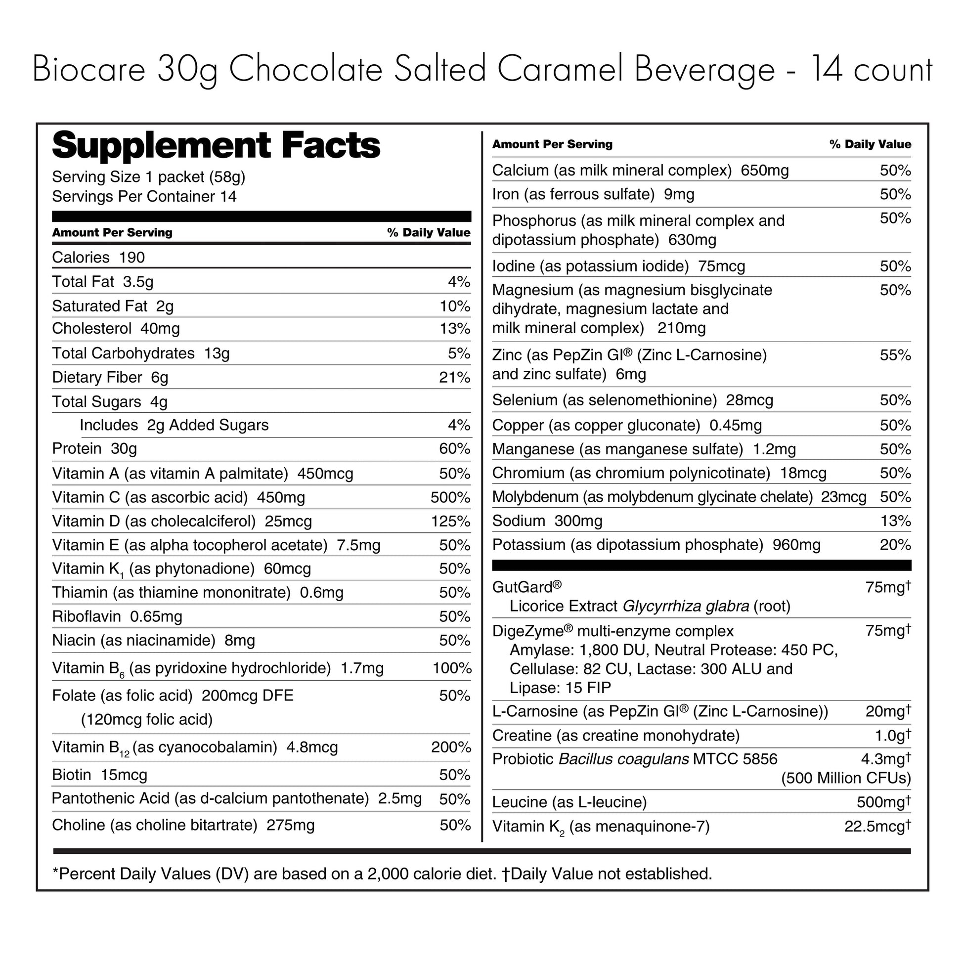 30G Protein Chocolate Salted Caramel Biocare Dietary Beverage 14-Count