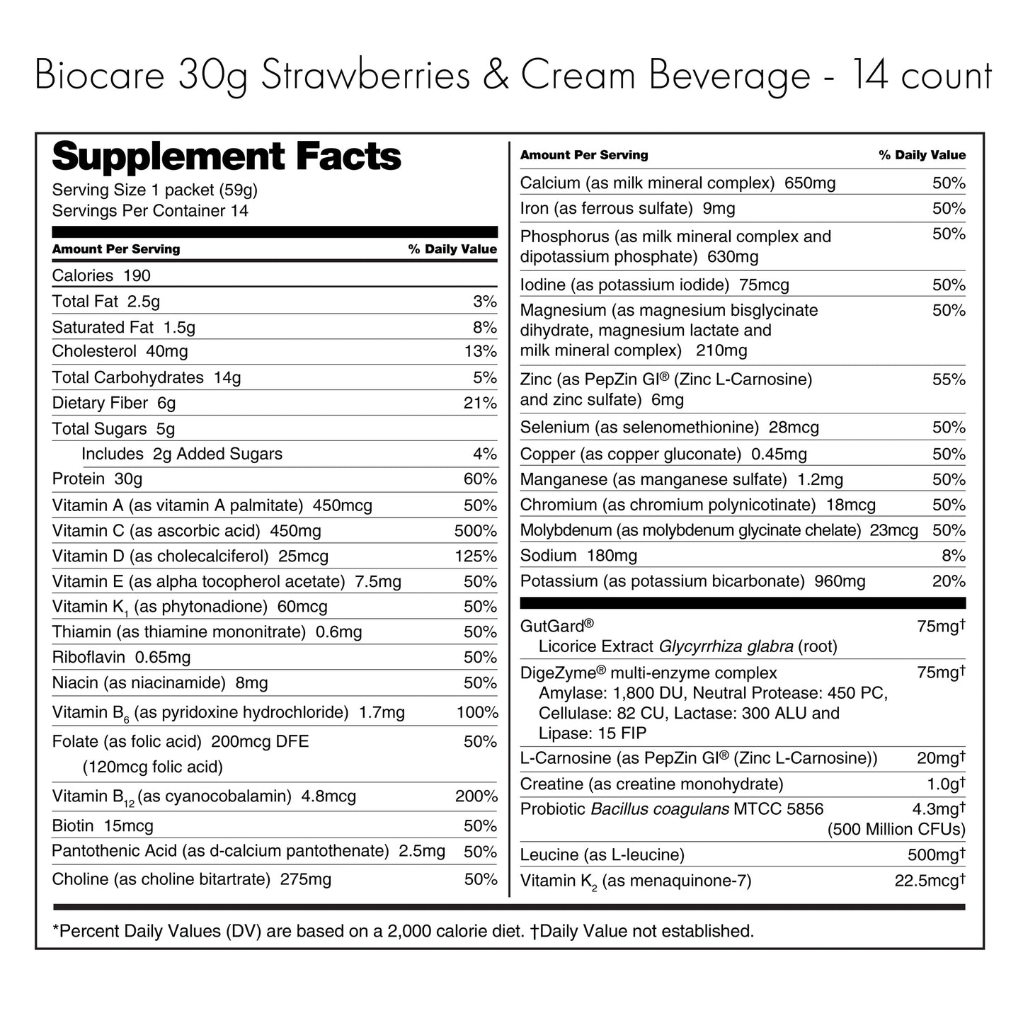 30G Protein Strawberries & Cream Biocare Dietary Beverage 14-Servings