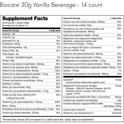 30G Protein Vanilla Biocare Dietary Beverage 14 Servings