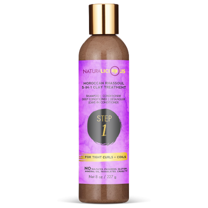 Step 1: Moroccan Rhassoul 5-in-1 Clay Treatment (For Tight Curls)