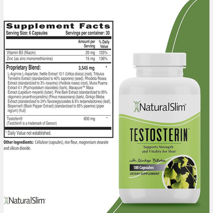 NaturalSlim Testosterone Booster for Men – 180 Capsules for Strength, Energy & Metabolism Support