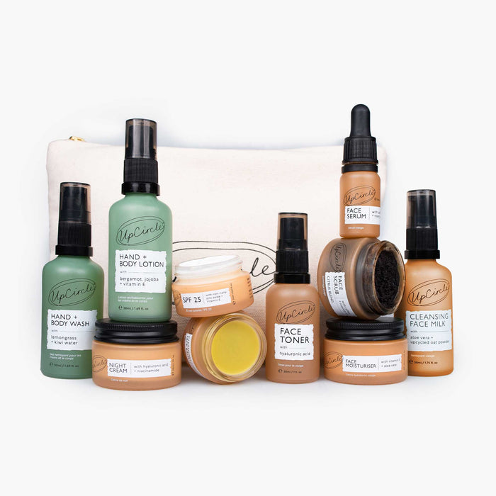 Collection of UpCircle skincare products on a white background