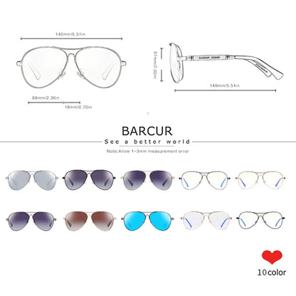 BARCUR Polarized Pilot Sunglasses for Men – Stylish Anti Blue Light UV400 Protection Gradient Mirror Lens Stainless Steel Trendy Frame – Fashion Aviator Sun Glasses for Men Ideal for Driving Travel Summer & Outdoor Activities