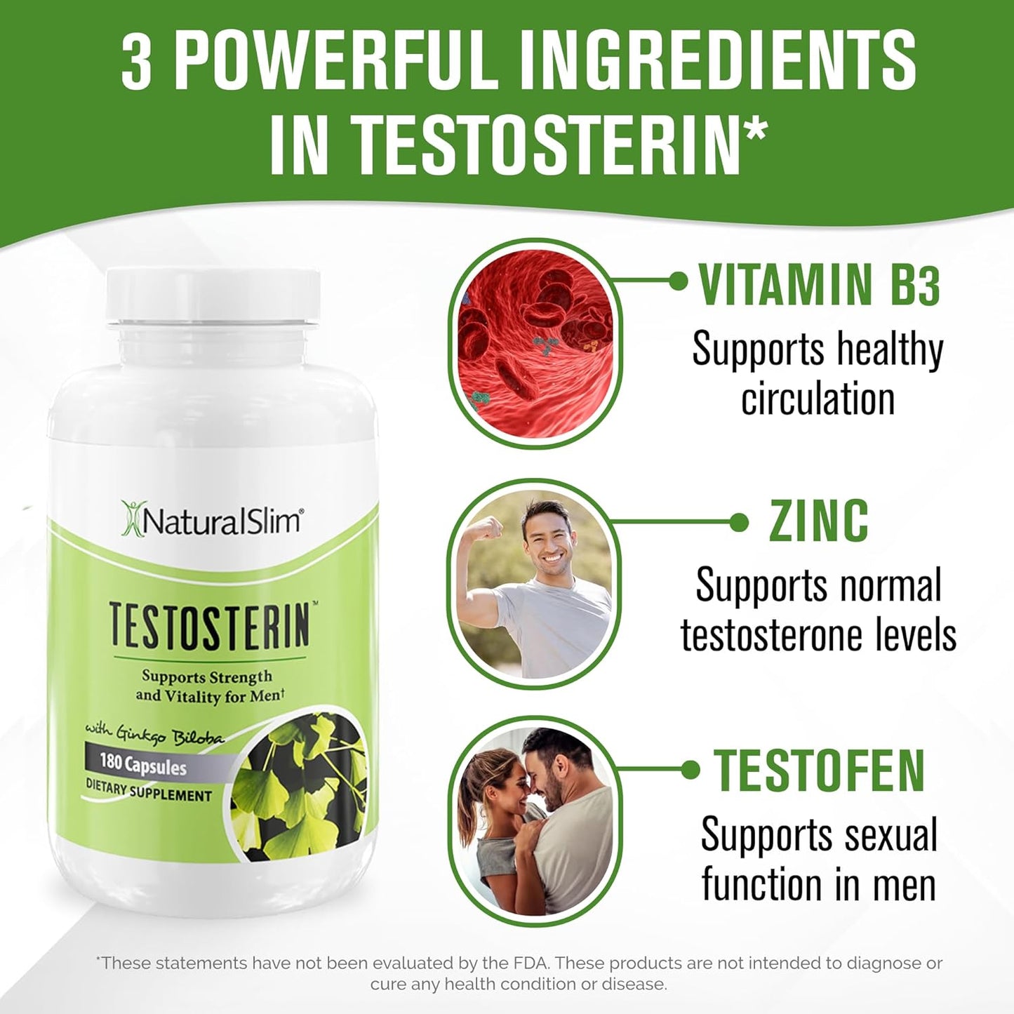 NaturalSlim Testosterone Booster for Men – 180 Capsules for Strength, Energy & Metabolism Support
