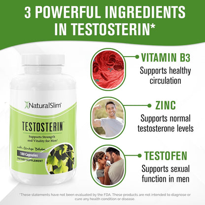NaturalSlim Testosterone Booster for Men – 180 Capsules for Strength, Energy & Metabolism Support
