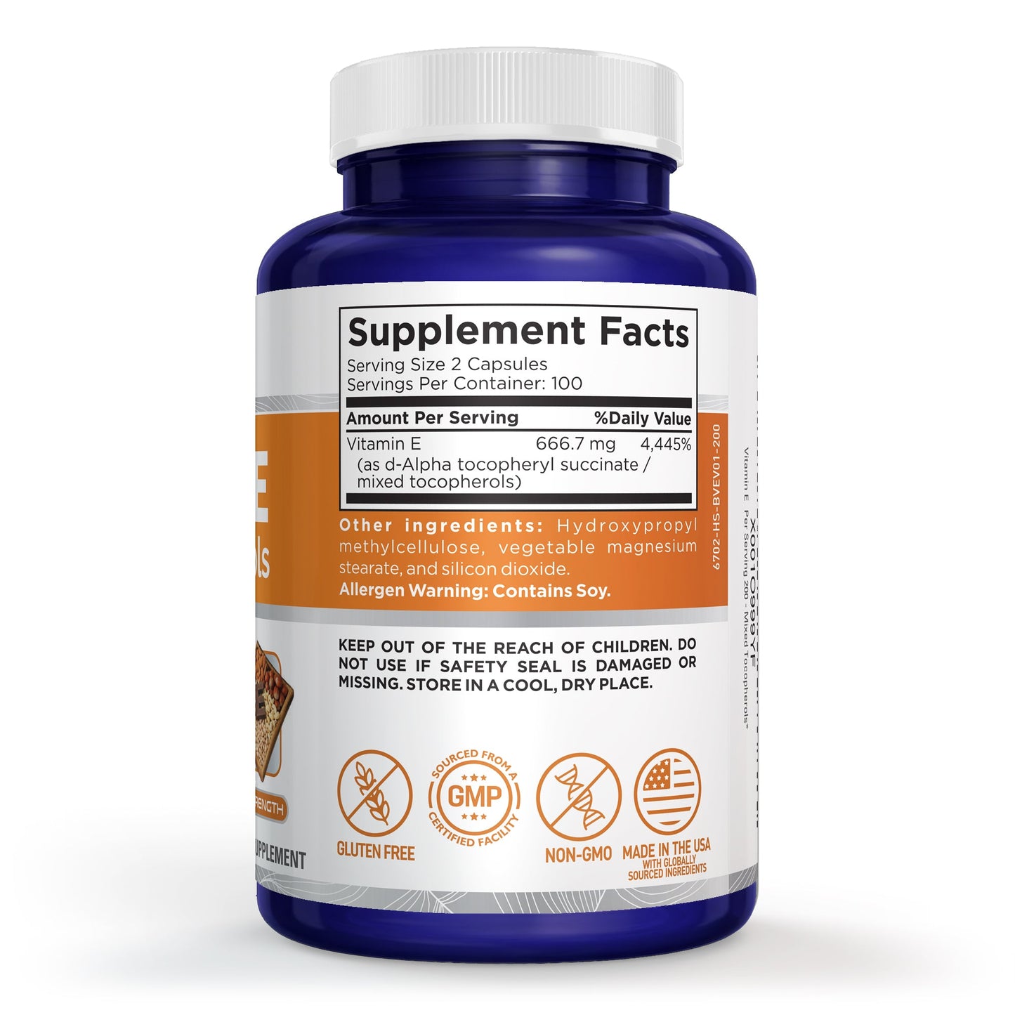NusaPure Vitamin E Mixed Tocopherols - Suitable for Vegetarian/Vegan, Non - GMO - 1000 IU 200 Tablets