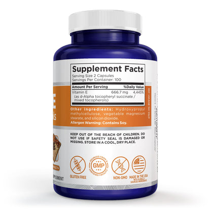 NusaPure Vitamin E Mixed Tocopherols - Suitable for Vegetarian/Vegan, Non - GMO - 1000 IU 200 Tablets