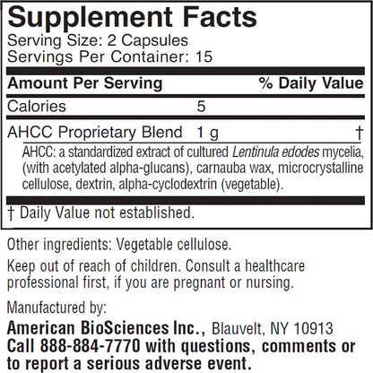 ImmPower® AHCC Mushroom Extract – 500 mg x 30 Vegetarian Capsules for Immune & Cytokine Support