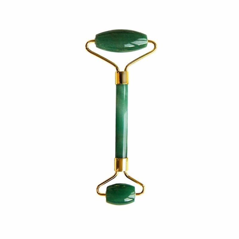 Aventurine Jade Soothing Energy Facial Rollers Gold Metal Handle