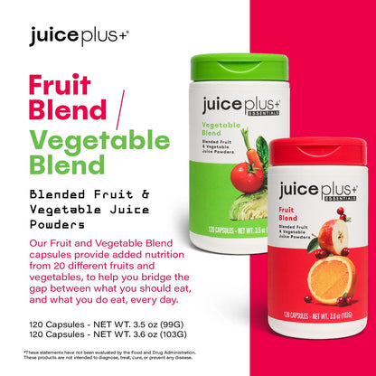 Juice Plus+ Fruit & Vegetable Blend - Fruit and Vegetable Supplement - Whole Food Ingredients like Kale, Beet, Cranberry and More - Vegan, Non-GMO - 2 Bottles (120 Capsules Each)