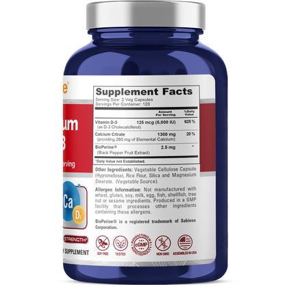 NusaPure Super Calcium with Vitamin D 3 & Calcium Citrate - Suitable for Vegetarian, Non - GMO - 1300mg - 240 Capsules