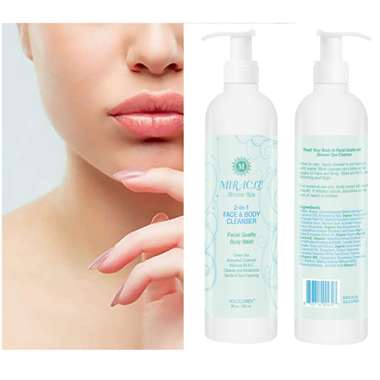 Miracle Shower Spa 2-in-1 Face and Body Cleanser w/Green Tea, Activated Charcoal, 8 oz