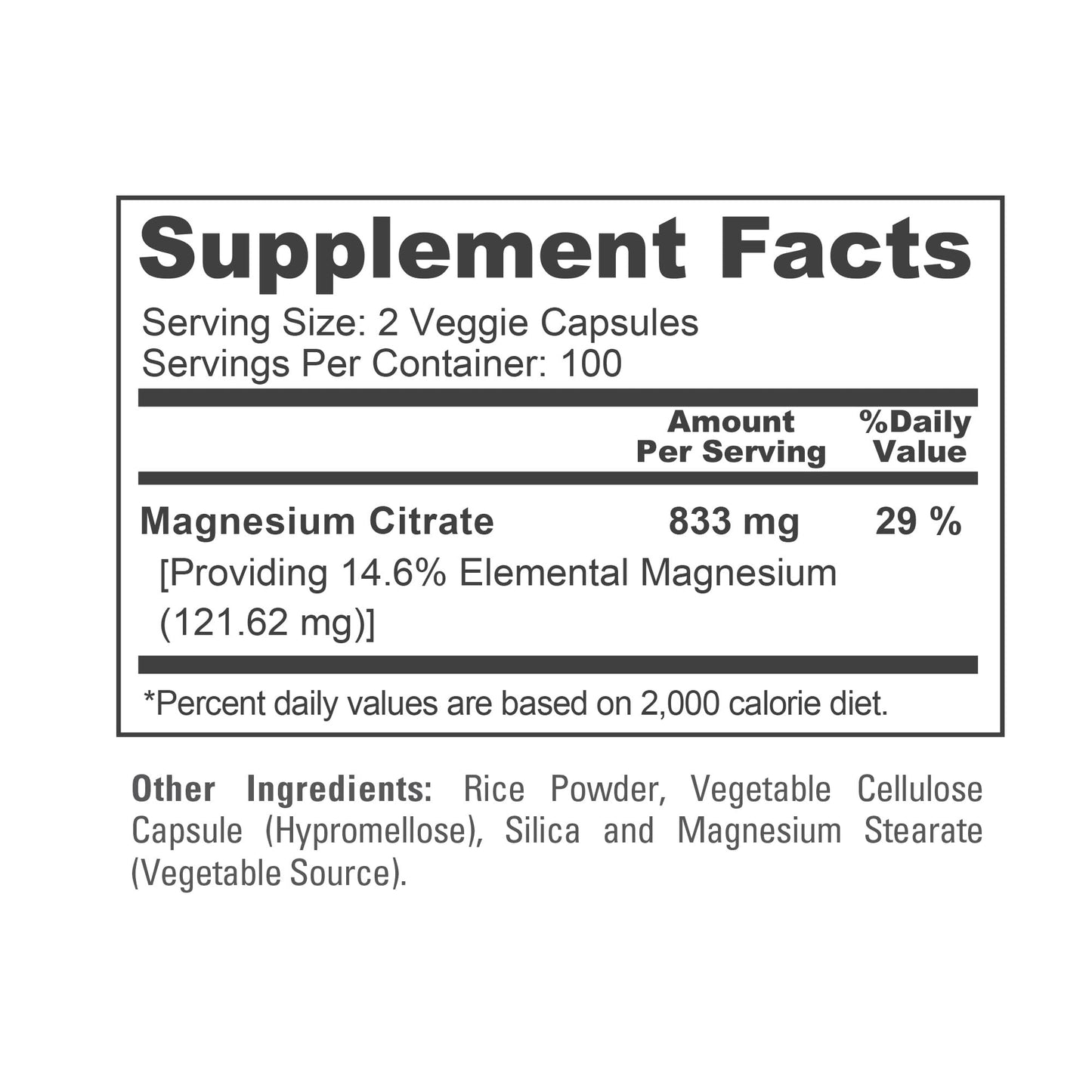 NusaPure Magnesium Citrate 833mg - 200 Veggie Capsules (Vegetarian, Non-GMO, Vegan)