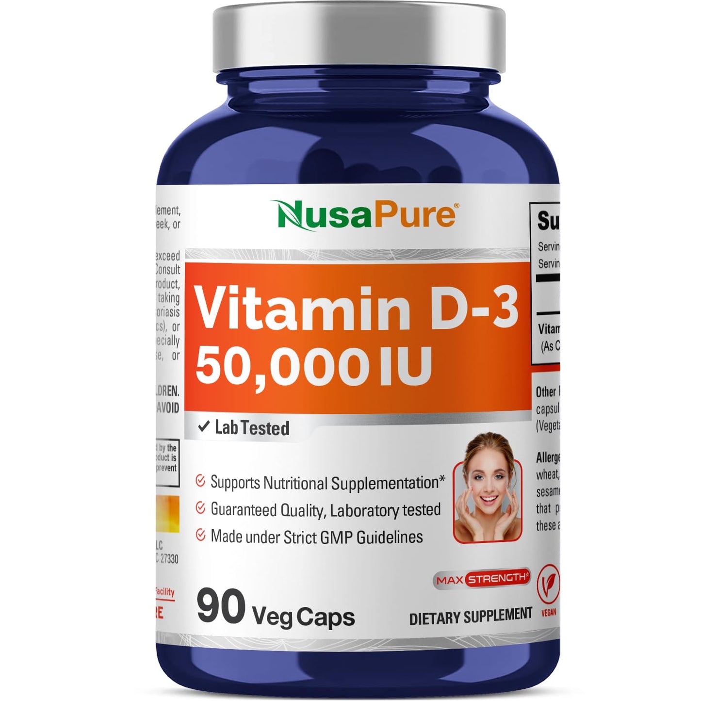 NusaPure Vitamin D3 50,000 IU 90 Vegetarian Capsules (Non-GMO)