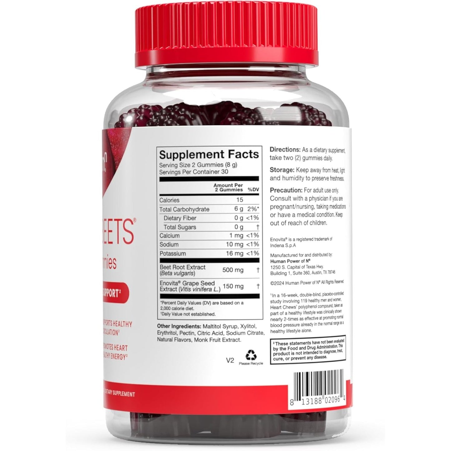 HumanN SuperBeets Heart Gummies 3-Pack – Sugar-Free Beetroot &amp; Grape Seed Extract for Heart Health, Energy &amp; Circulation – Pomegranate Berry Flavor, 60 Gummies Each