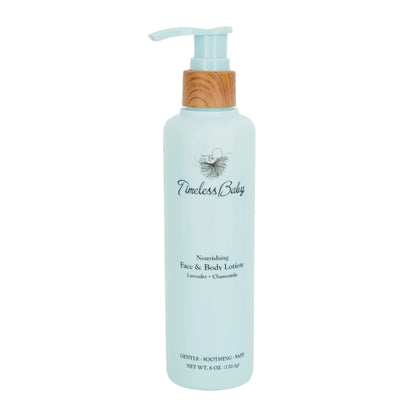 Light blue lotion bottle with wooden pump on a white background