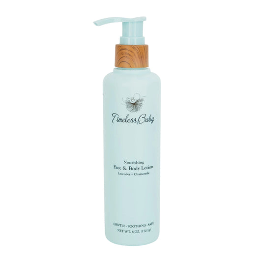Light blue lotion bottle with wooden pump on a white background
