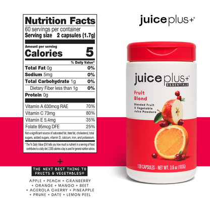 Juice Plus+ Fruit & Vegetable Blend - Fruit and Vegetable Supplement - Whole Food Ingredients like Kale, Beet, Cranberry and More - Vegan, Non-GMO - 2 Bottles (120 Capsules Each)