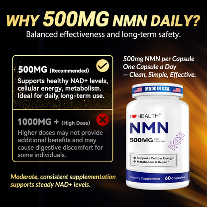 NMN 500mg – 99.9% Pure NMN Supplement for Cellular Energy & Healthy Aging Restoration – 60 Capsules, NSF cGMP, Made in USA