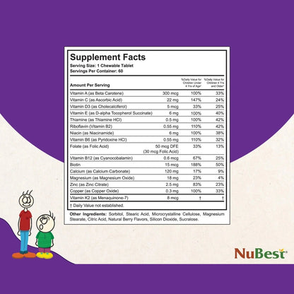 NuBest Tall Kids 60 Chewable Tablets, Helps Kids Healthy Growth for Age 2-9