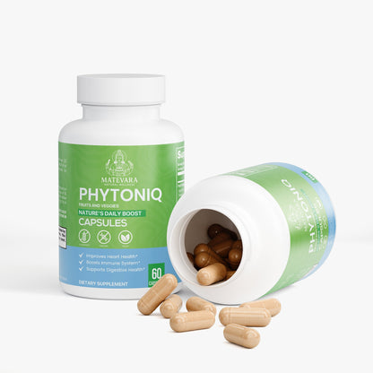Phytoniq Fruits & Veggies | 10 Whole Food Blend with Beet, Blueberry, Carrot | Digestive Support Capsules | 60 Count