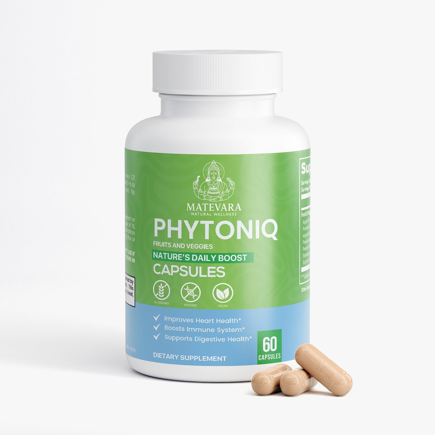 Phytoniq Fruits & Veggies | 10 Whole Food Blend with Beet, Blueberry, Carrot | Digestive Support Capsules | 60 Count
