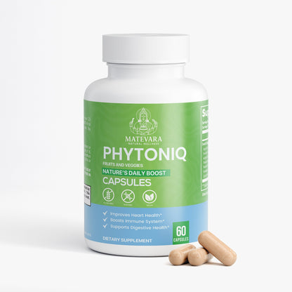 Phytoniq Fruits & Veggies | 10 Whole Food Blend with Beet, Blueberry, Carrot | Digestive Support Capsules | 60 Count