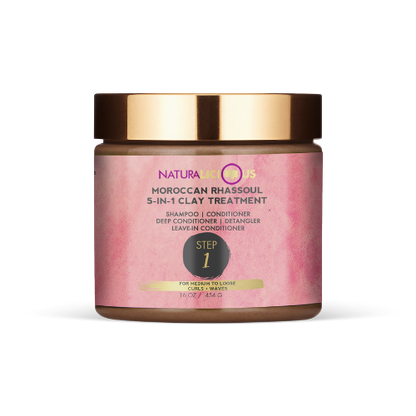 Step 1: Moroccan Rhassoul 5-in-1 Clay Treatment (For Loose Curls)