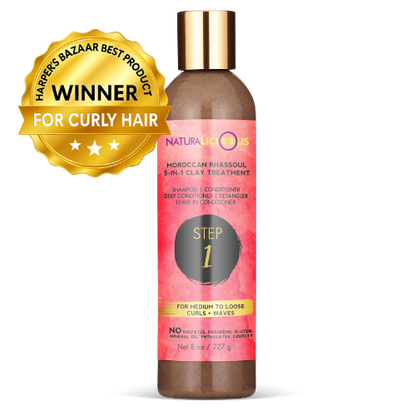 Step 1: Moroccan Rhassoul 5-in-1 Clay Treatment (For Loose Curls)