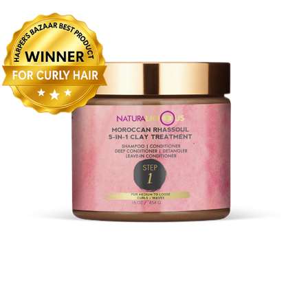 Step 1: Moroccan Rhassoul 5-in-1 Clay Treatment (For Loose Curls)