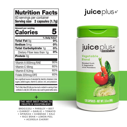 Juice Plus+ Fruit & Vegetable Blend - Fruit and Vegetable Supplement - Whole Food Ingredients like Kale, Beet, Cranberry and More - Vegan, Non-GMO - 2 Bottles (120 Capsules Each)